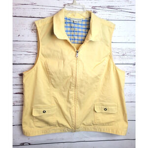 Vtg Haymaker Denim Jacket Vest Full Zip Yellow w/‎ Pockets Casual Women's Sz XL